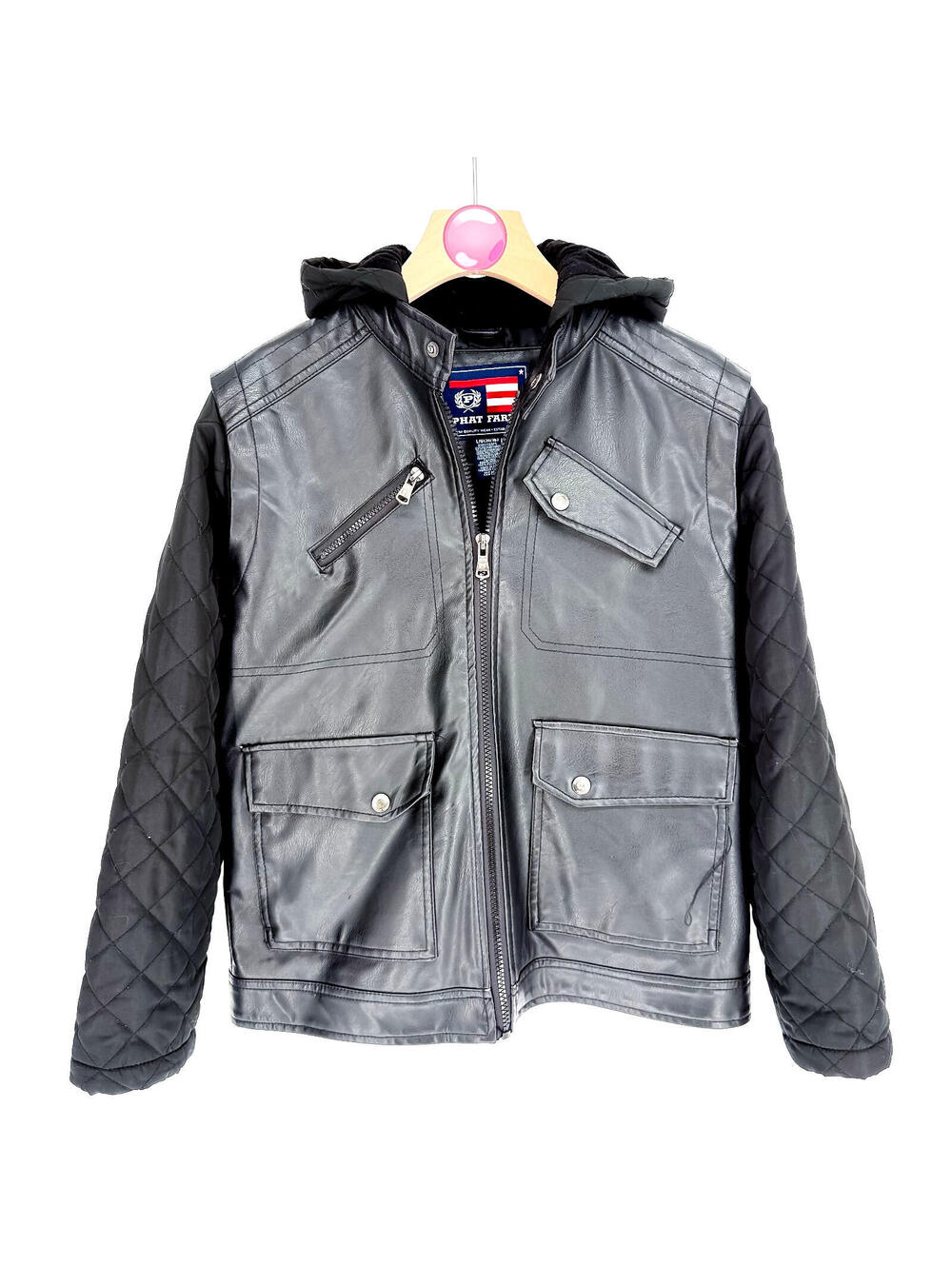 Phat Farm Black Faux Leather Y2K Jacket Zipper Closure Button Pockets Women L